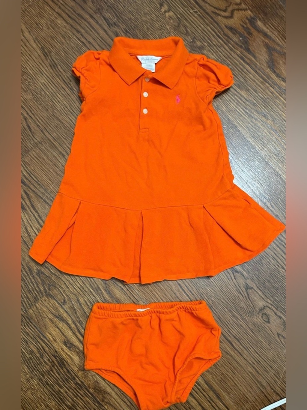 Ralph Lauren Bright Orange Polo Dress with Pink Pony Accent
